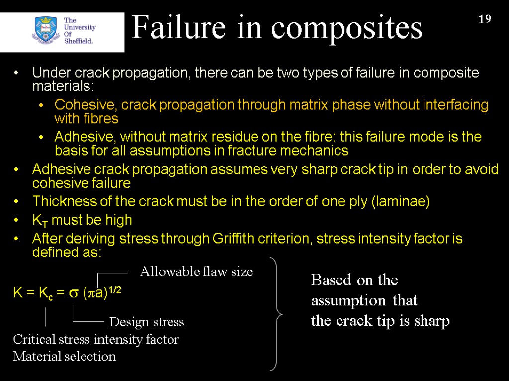 19 Failure in composites Under crack propagation, there can be two types of failure